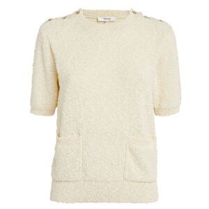 Frame Womens Sweater Small Button-Embellished Bouclé-Knit Cream $298